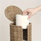 No-Drill Iron Toilet Paper Holder with Handwoven Storage Basket & Cup Holder Bathroom Organizer