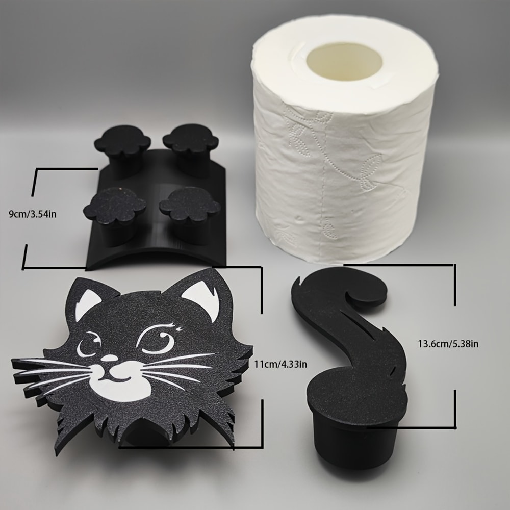Cute Cat Toilet Paper Holder with Anti-Slip Design for Bathroom Wall Mount Durable PP (Does Not Include Toilet Paper)