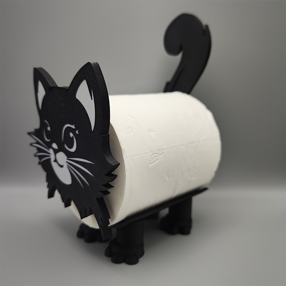 Cute Cat Toilet Paper Holder with Anti-Slip Design for Bathroom Wall Mount Durable PP (Does Not Include Toilet Paper)