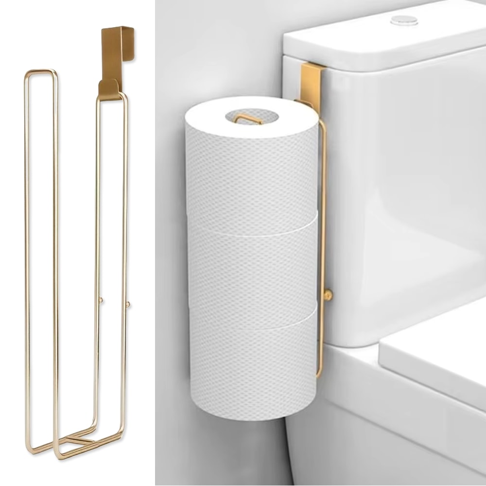 Over The Tank Toilet Paper Holder with Storage & Extra Rolls Wall-Mounted Small Restroom Organizer