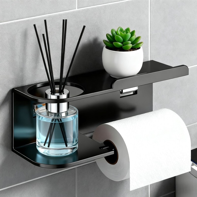Wall Mounted Tissue Holder Space-Saving, No Drill Installation, Smooth Pull-Out Design