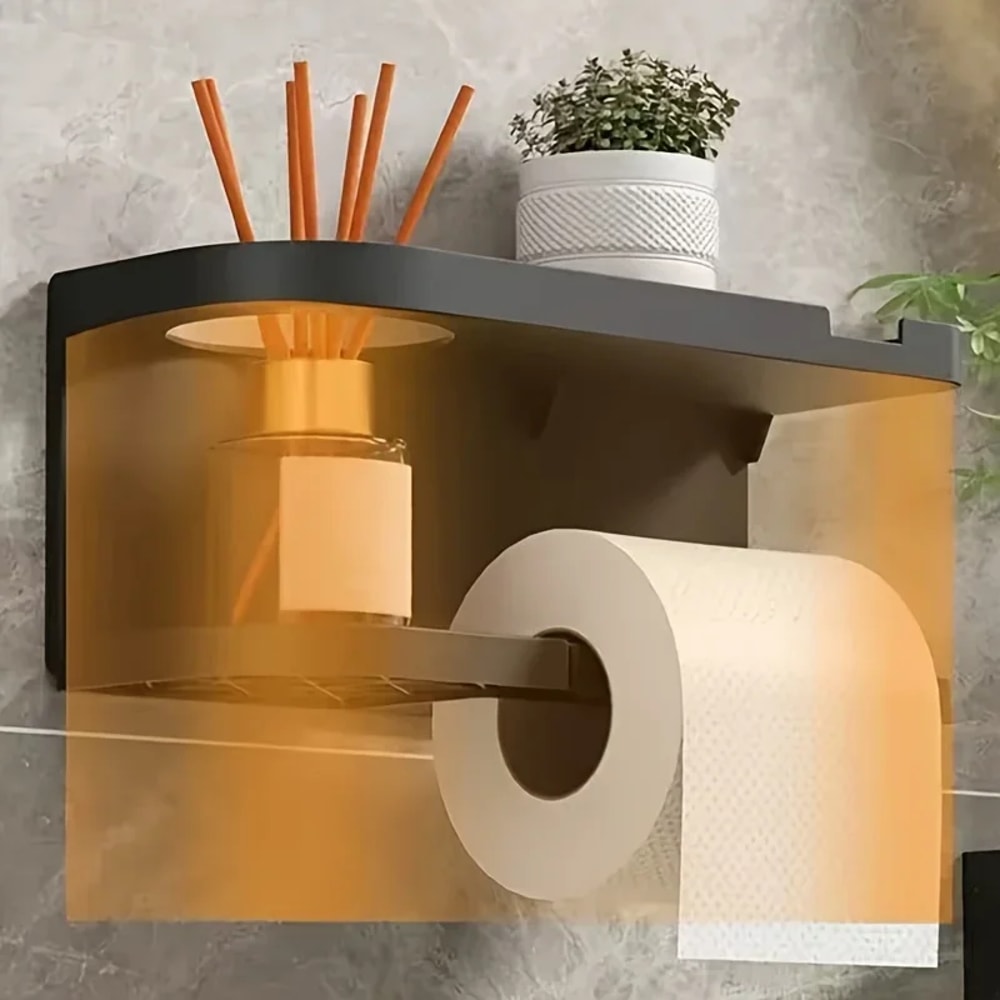 Wall Mounted Tissue Holder Space-Saving, No Drill Installation, Smooth Pull-Out Design