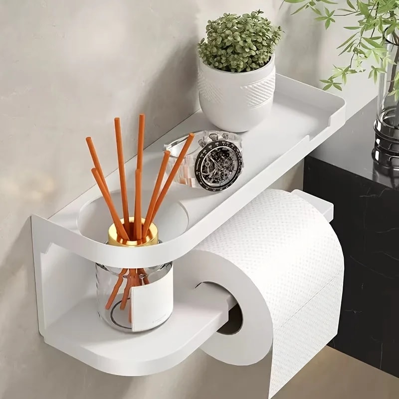 Wall Mounted Tissue Holder Space-Saving, No Drill Installation, Smooth Pull-Out Design