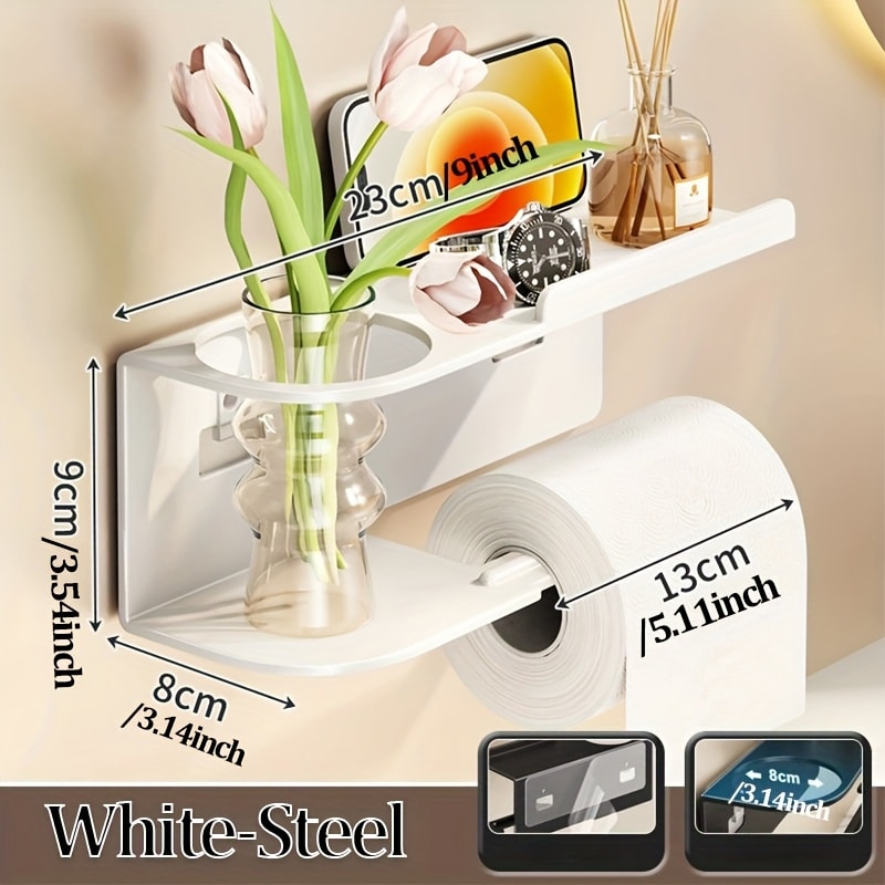 Wall Mounted Tissue Holder Space-Saving, No Drill Installation, Smooth Pull-Out Design