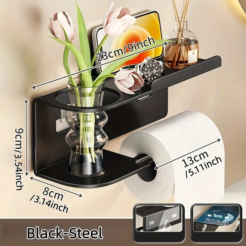 Wall Mounted Tissue Holder Space-Saving, No Drill Installation, Smooth Pull-Out Design