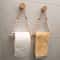 Rustic Wood No-Drill Toilet Paper Holder with Jute Cord & Beads Adhesive Wall-Mounted Paper Dispenser Organizer