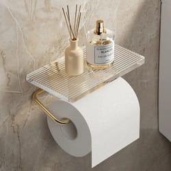 gold luxury toilet paper holder wall-mounted acrylic roll with shelf organizer
