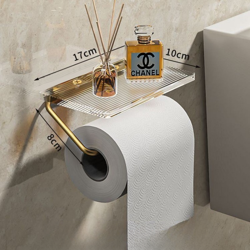 Gold Luxury Toilet Paper Holder WallMounted Acrylic Roll With Shelf Organizer 4