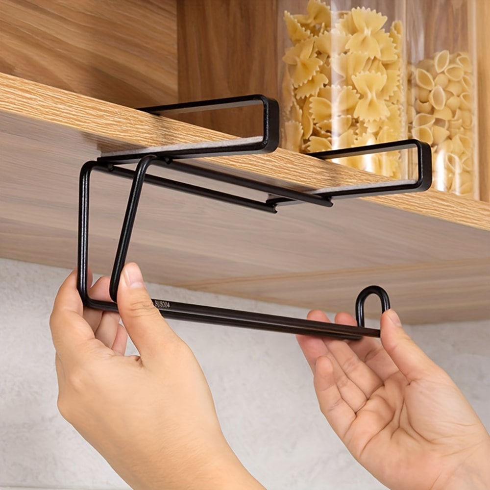Wall-Mounted Non-Perforated Tissue Holder Space-Saving Design for Kitchen and Bathroom Modern, Simple Style