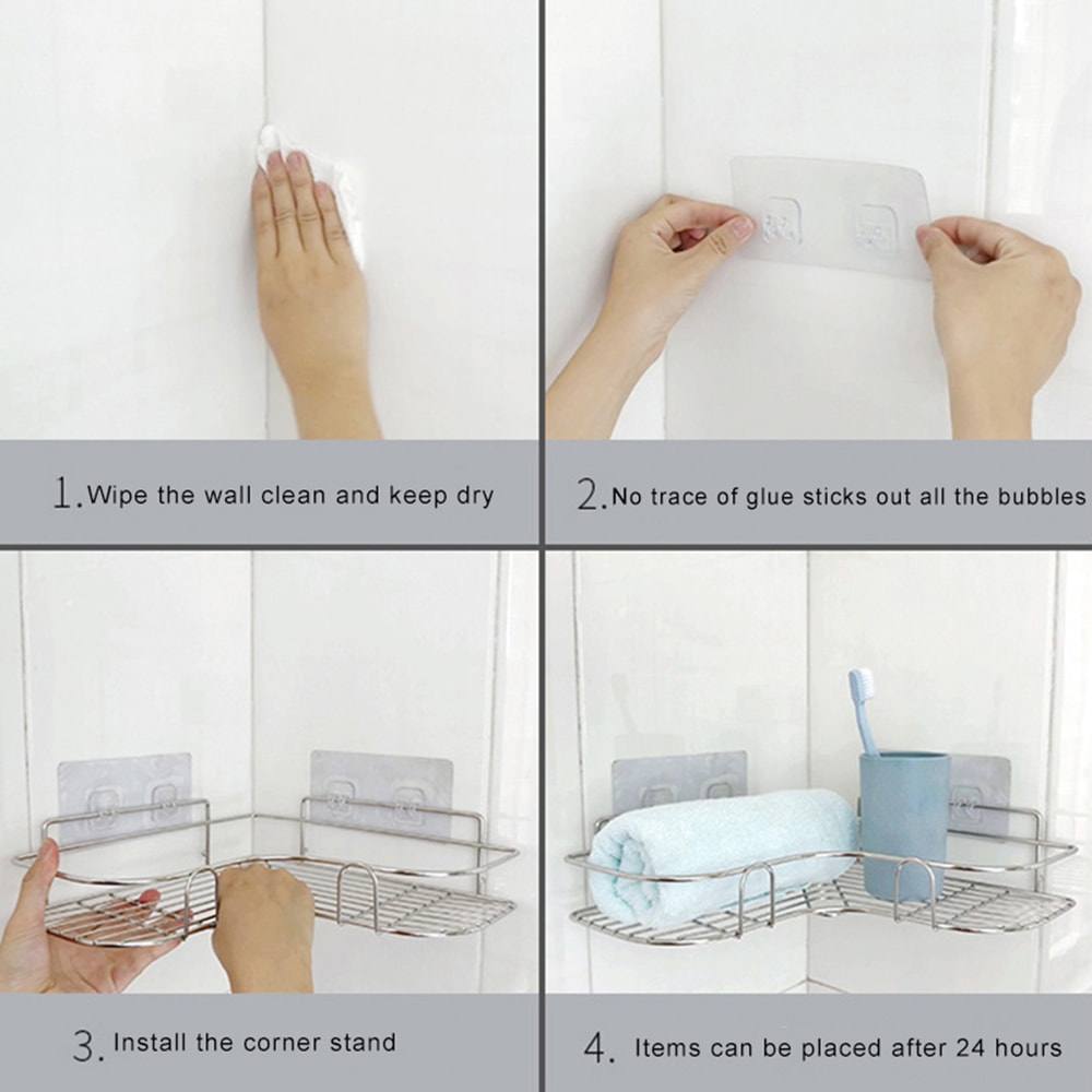 Triangular Metal Shower Rack Space-Saving Shelf for Toilets & Kitchens