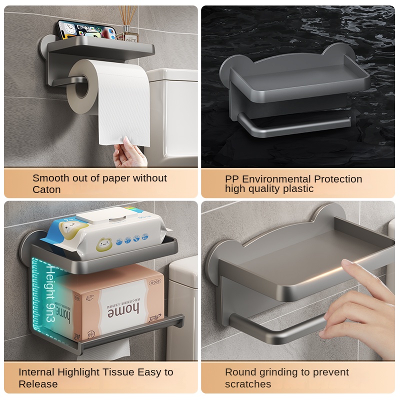 Bear Head Toilet Paper Holder WallMounted No Drilling Easy Installation Cute Tissue Dispenser 1