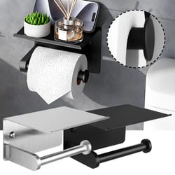 stainless steel wall-mounted toilet paper holder with phone shelf no drilling, easy installation