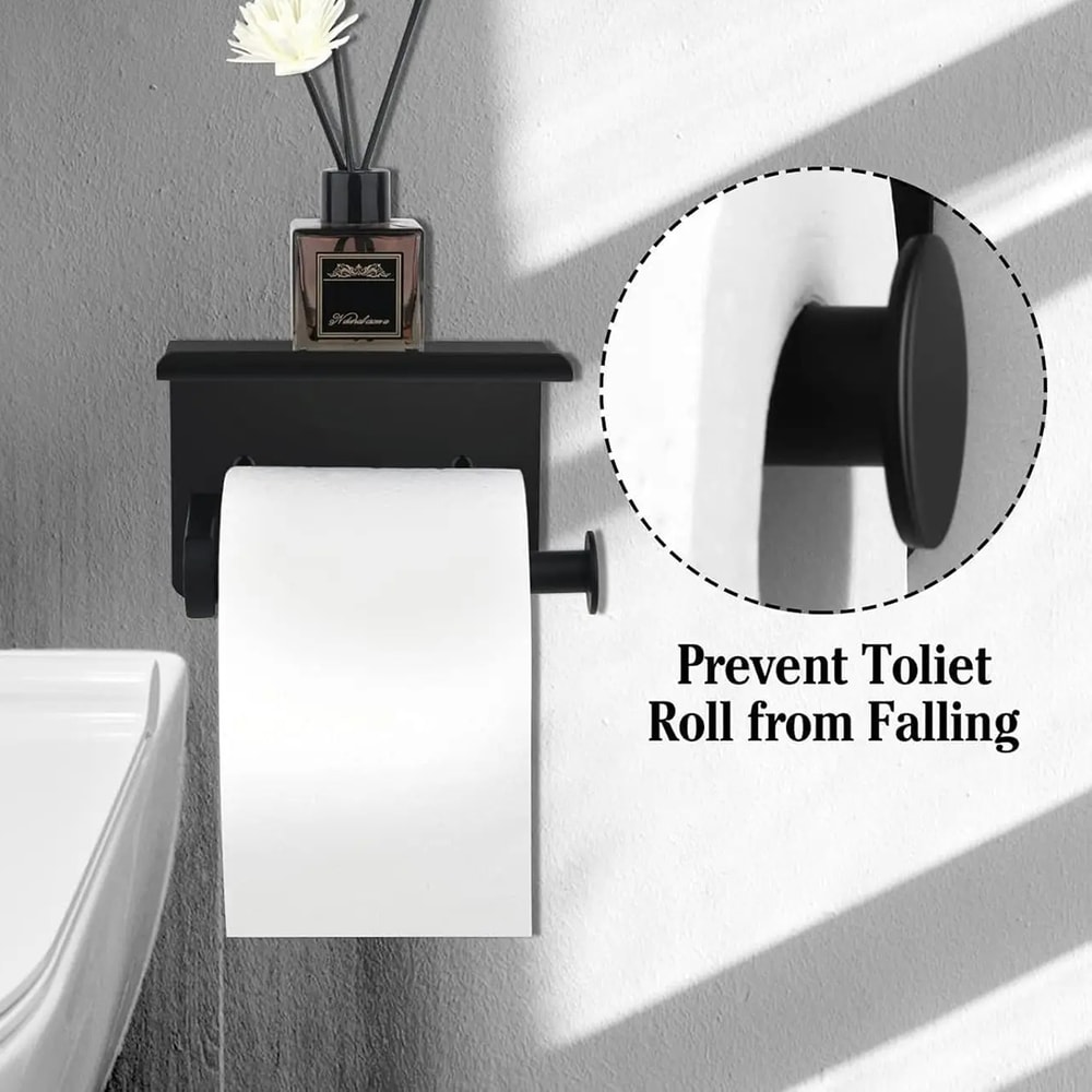 Stainless Steel Wall-Mounted Toilet Paper Holder with Phone Shelf No Drilling, Easy Installation