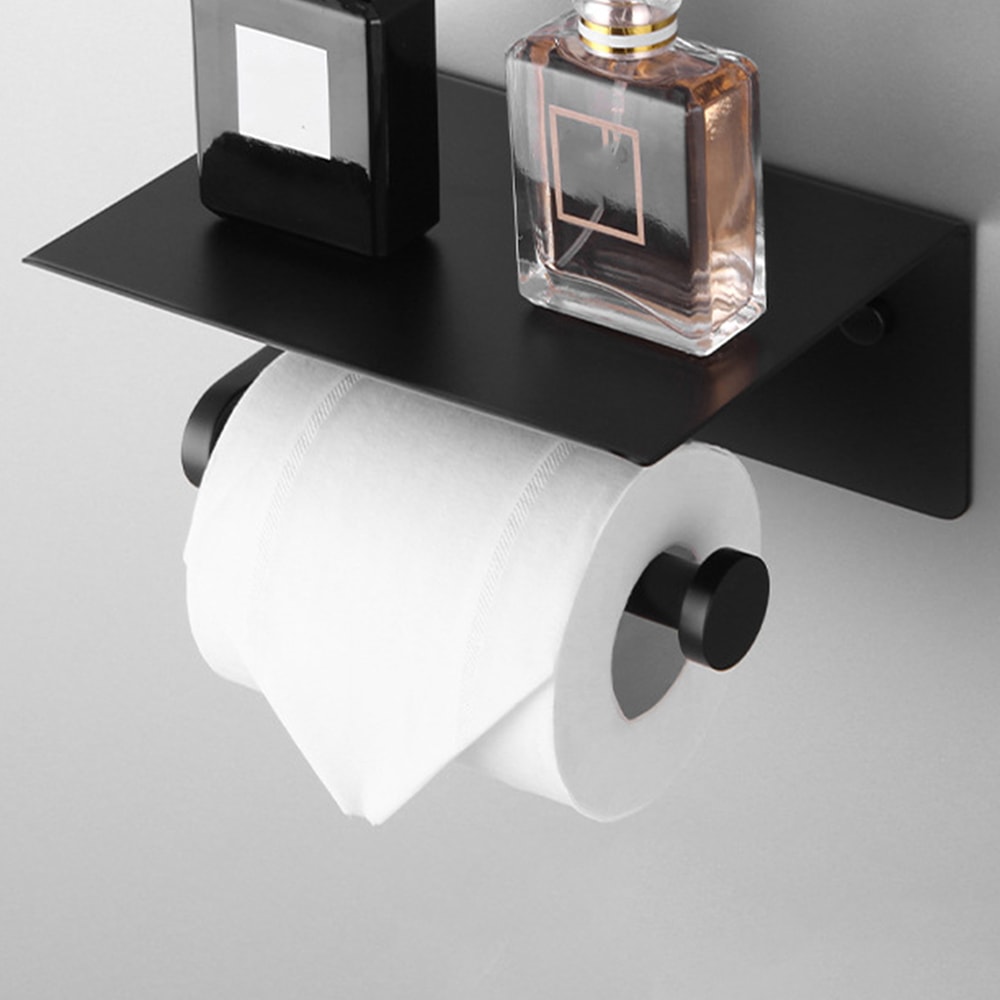 Stainless Steel Wall-Mounted Toilet Paper Holder with Phone Shelf No Drilling, Easy Installation