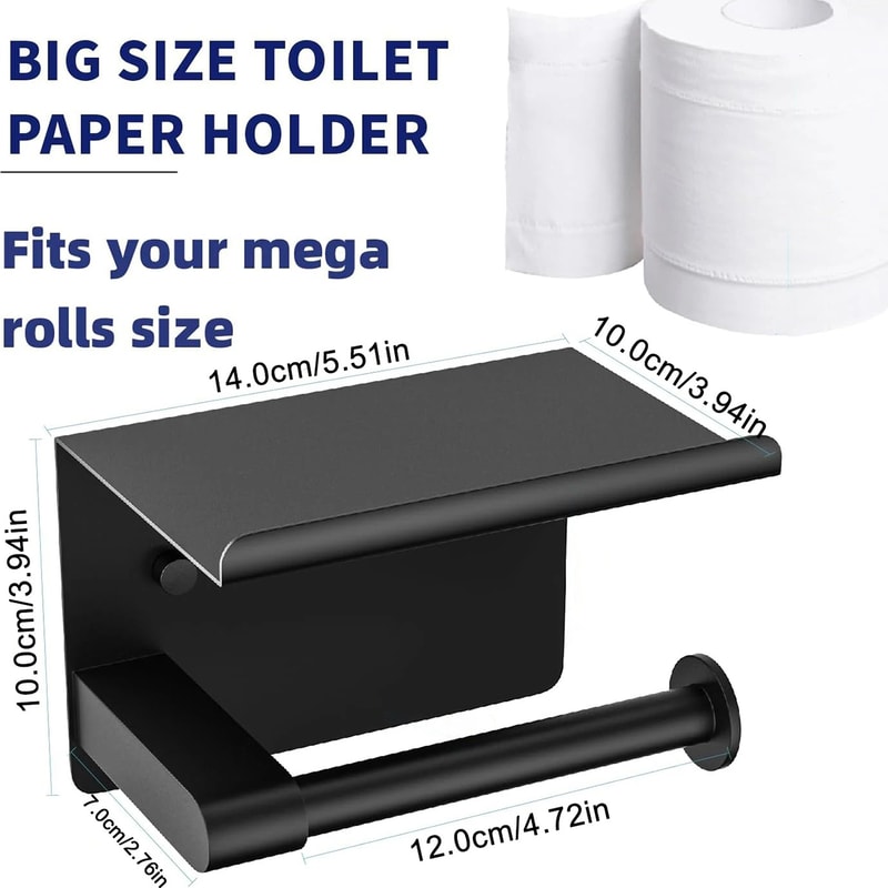 Stainless Steel Wall-Mounted Toilet Paper Holder with Phone Shelf No Drilling, Easy Installation