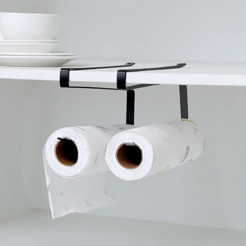 Hanging Kitchen Towel and Organizer Rack for Paper Rolls, Plastic Wrap, and Rags