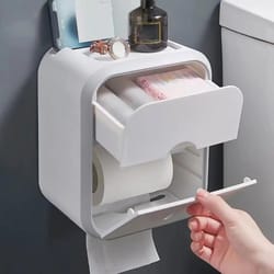 waterproof storage box toilet paper organizer high capacity, dust-proof & punch-free wall-mounted bathroom storage