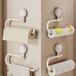non-drilling suction cup tissue, towel & plastic film storage rack for kitchen & bathroom
