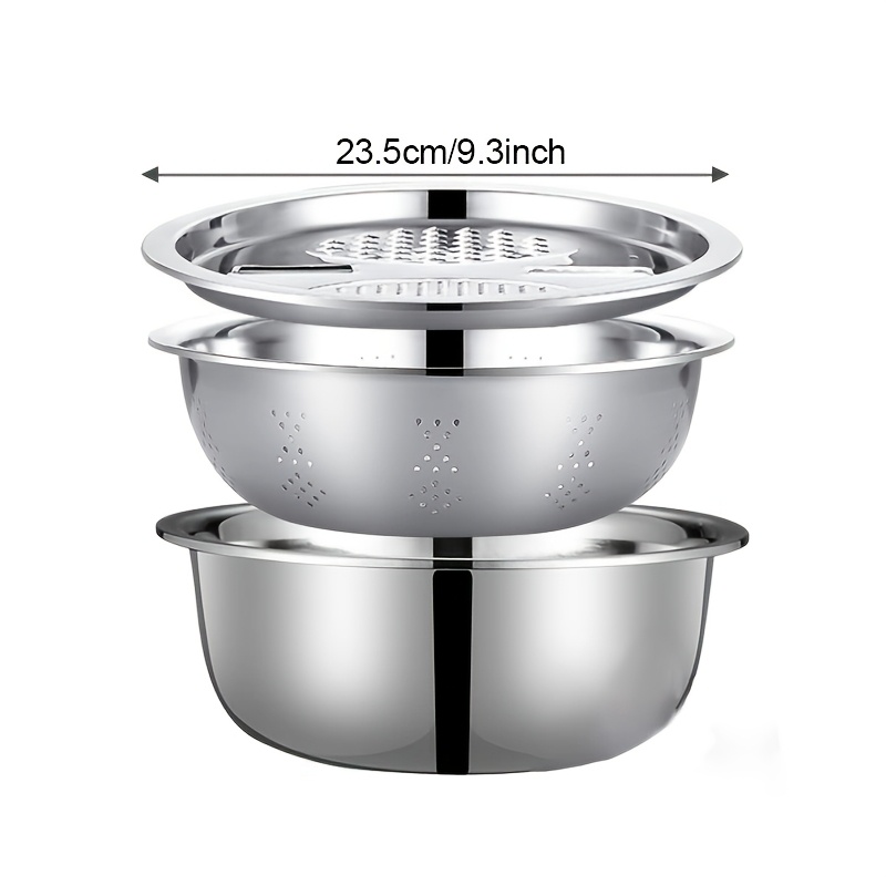 Stainless Steel Kitchen Set with Integrated Grinder, Multi-Filter, and Mixing Bowl Perfect for Cleaning.