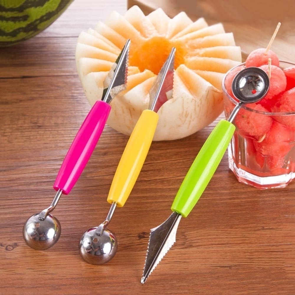 Dual-Head Carving Knife for Fruit & Vegetables Multi-Function Slicer & Scoop Cutter random color
