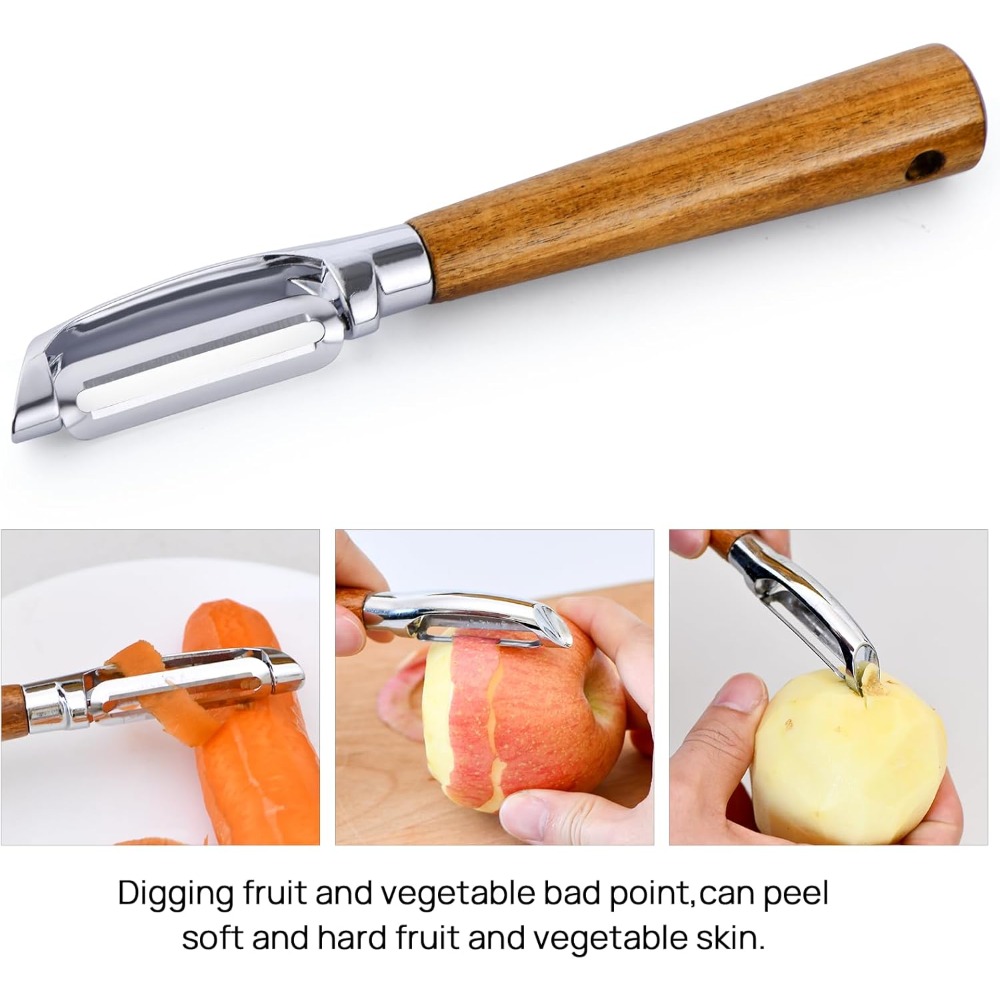 Premium Multi-functional Stainless Steel Peeler with Ultra Sharp Blade & Real Wood Handle Perfect for Fruits & Vegetable