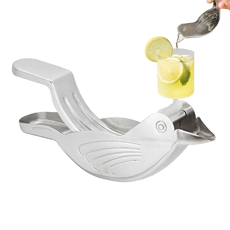 Silver Bird Shape Lemon Juicer Stainless Steel Manual Citrus Squeezer for Limes and Lemons, Portable Kitchen Tool