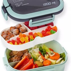 leakproof double layer lunch box with handle, snack box and cutlery set bpa free, microwave/dishwasher safe