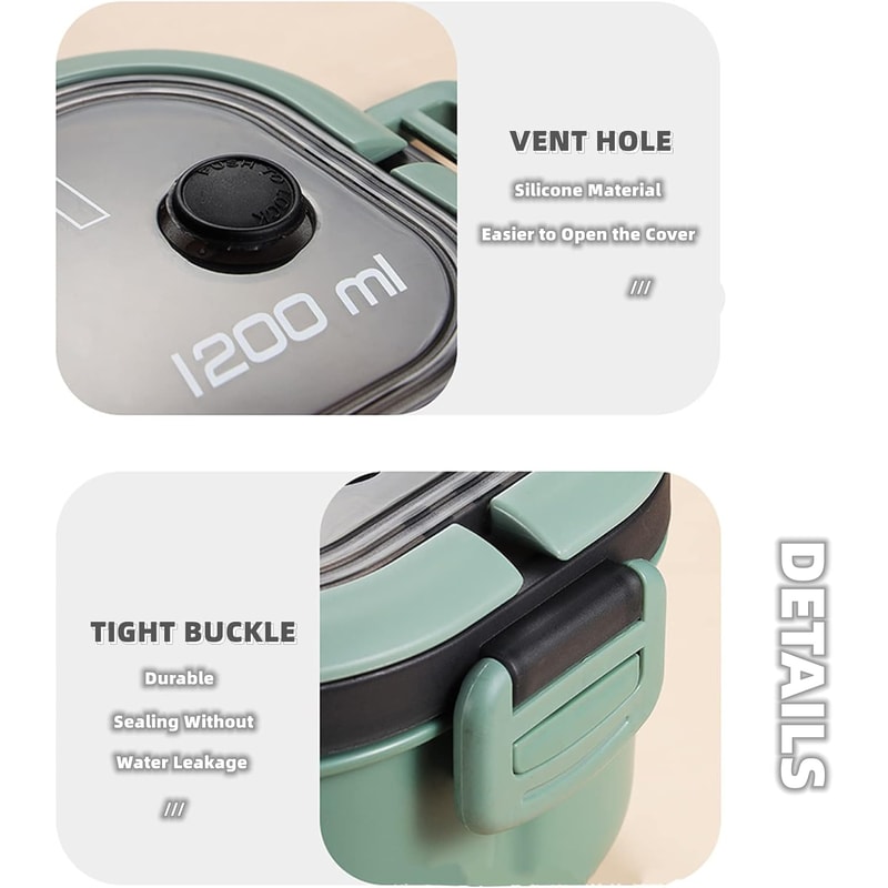 Leakproof Double Layer Lunch Box with Handle, Snack Box and Cutlery Set BPA Free, Microwave/Dishwasher Safe