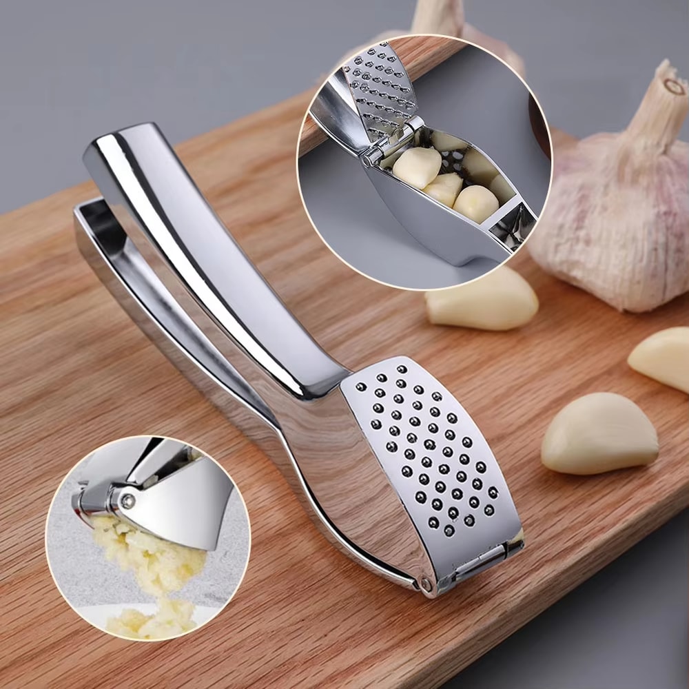Garlic Press Crusher Ergonomic, Anti-Rust Handheld Kitchen Tool for Effortless Garlic & Ginger Crushing