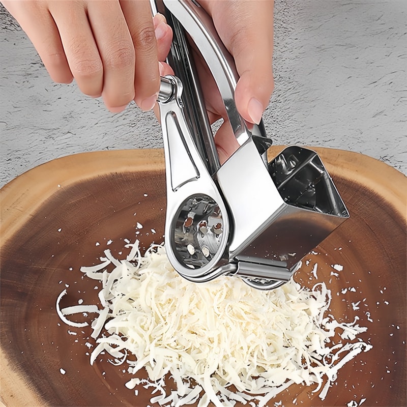 Multifunctional Stainless Steel Cheese Grater with Hand Crank Efficient Vegetable, Carrot, Nut, and Chocolate Slicer.