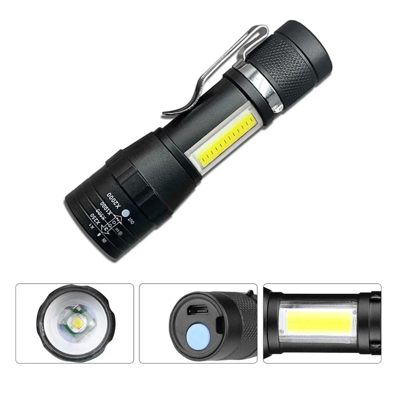 Zoomable Mini Portable Flashlight USB Rechargeable Torch For Outdoor Camping Fishing And Emergency