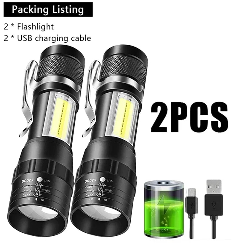Zoomable Mini Portable Flashlight USB Rechargeable Torch For Outdoor Camping Fishing And Emergency