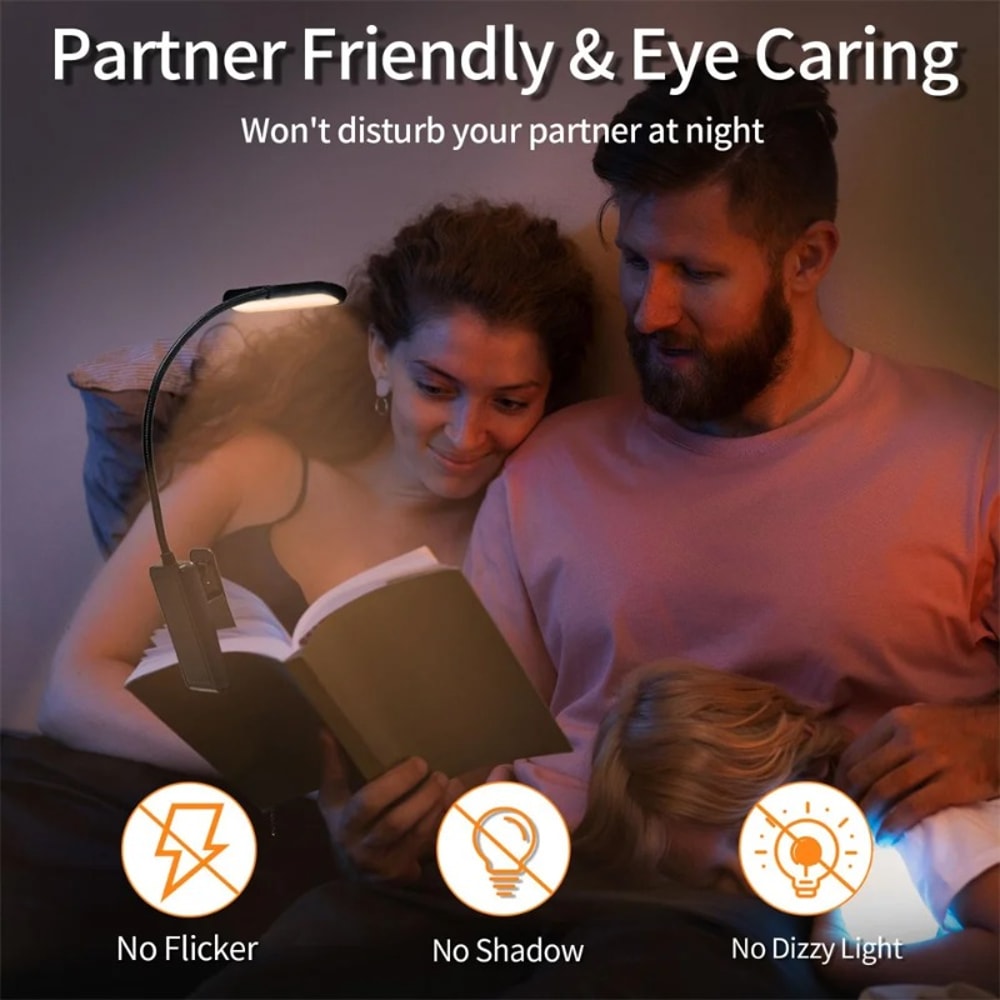 LED Book Light EyeCaring USB Rechargeable Flexible Clipon Lamp For Night Reading 4
