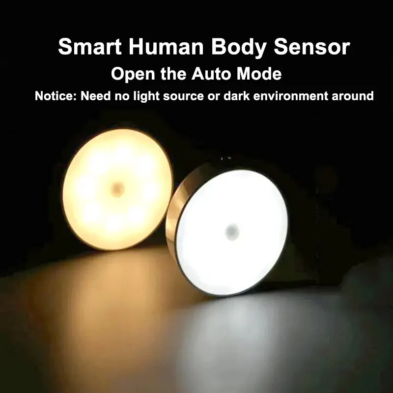 LED Smart Body Sensor Night Light USB Charging, Wireless, Magnetic Suction Cabinet Light for Home & Emergency Use