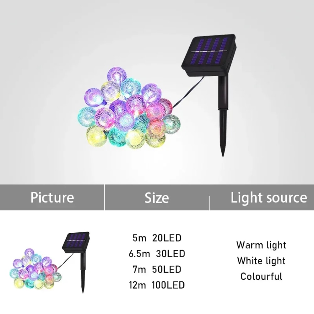 Solar LED Crystal Ball String Lights for Outdoor Garden, Waterproof Fairy Lamps for Lawn & Tree Decoration