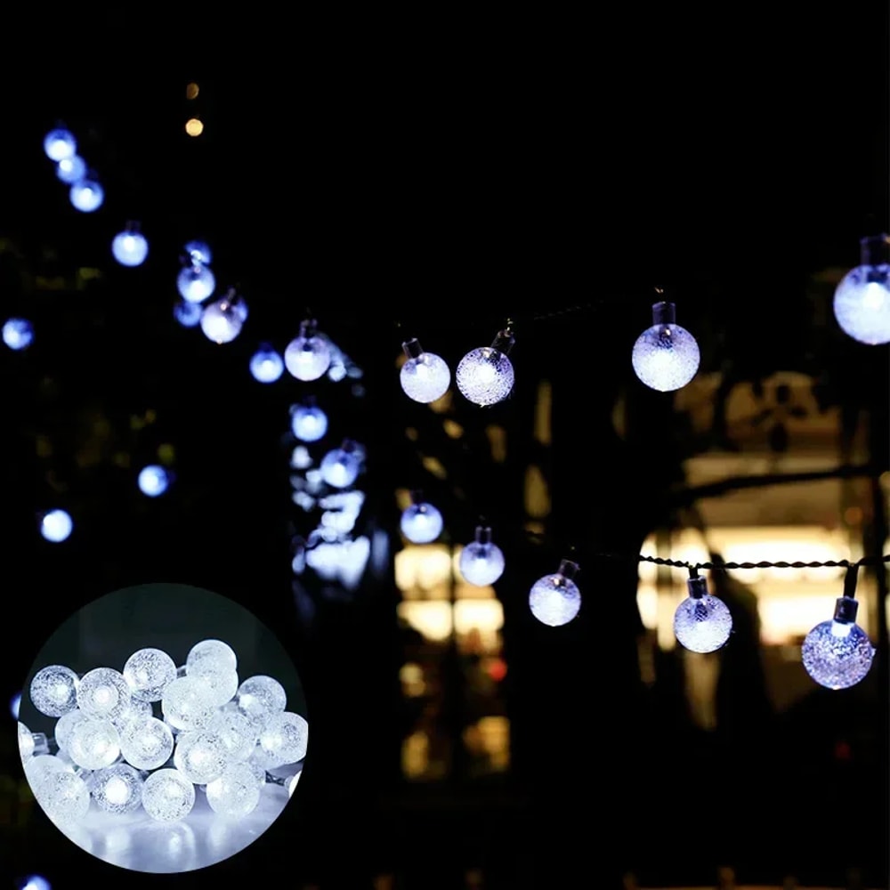 Solar LED Crystal Ball String Lights for Outdoor Garden, Waterproof Fairy Lamps for Lawn & Tree Decoration