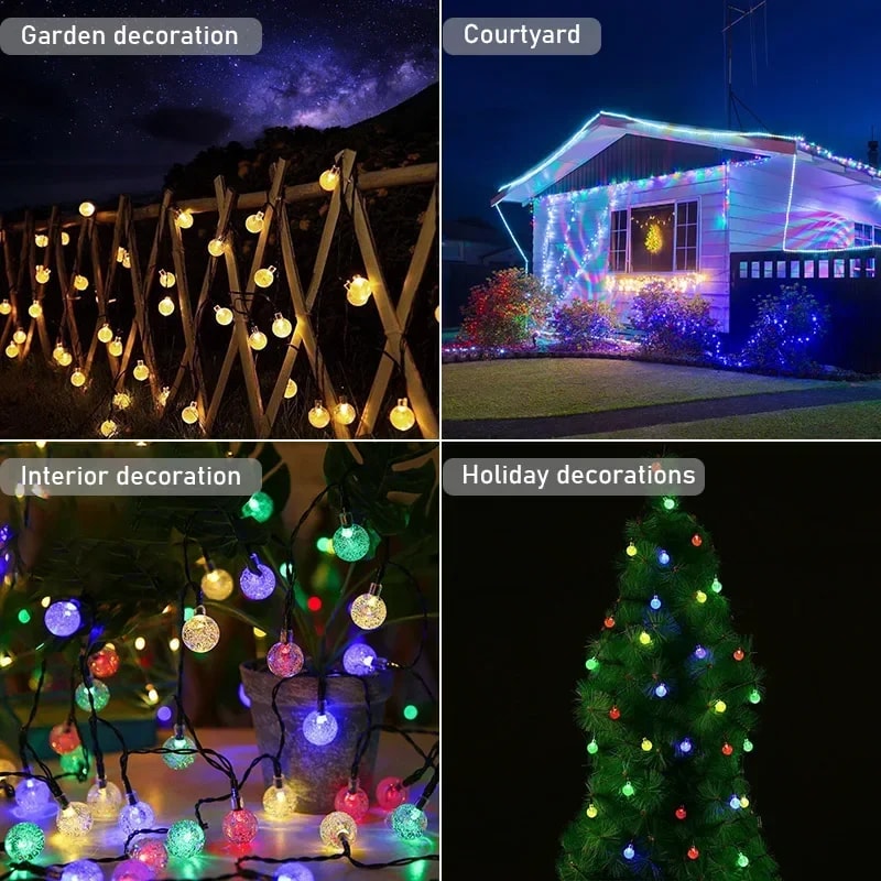 Solar LED Crystal Ball String Lights for Outdoor Garden, Waterproof Fairy Lamps for Lawn & Tree Decoration