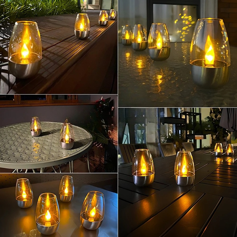 Flameless LED Solar Candles Rechargeable Outdoor Night Light For Weddings Parties Garden Decor 4