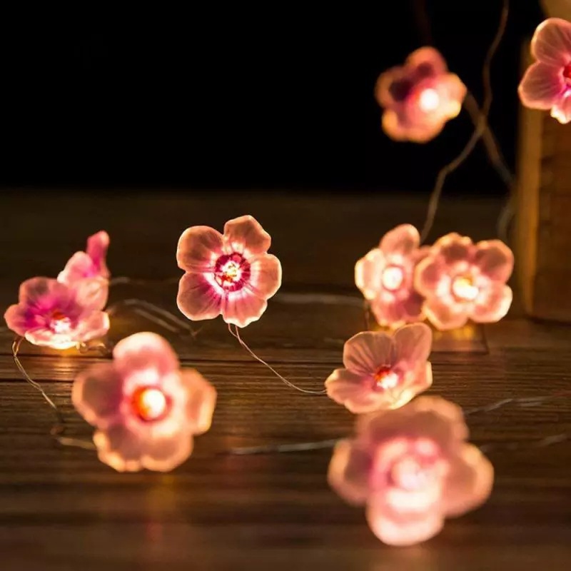 Pink Cherry Blossom Fairy String Lights, Decorative Pink Flower String Lamp for Outdoor & Christmas Garland