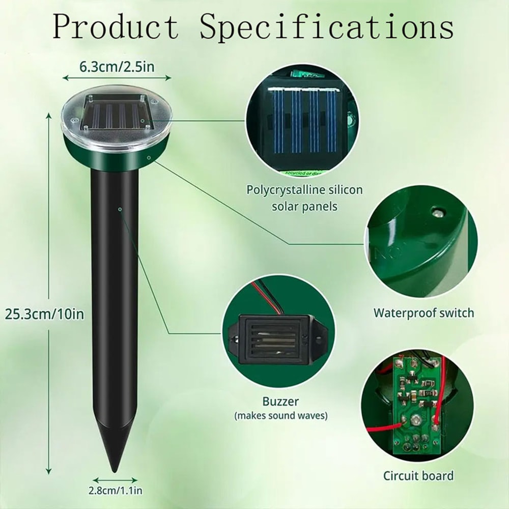 Solar Ultrasonic Mole Repellent Snake Repeller HighPower Sun Charging Zapper For Mice Insects 2