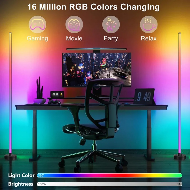 Smart LED Floor Lamp With RGB Music Sync Remote Control Modern Mood Lighting For Living Room Gami 1