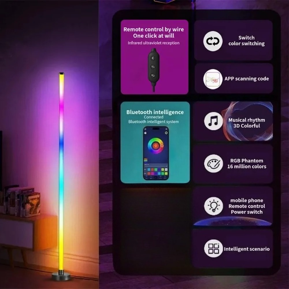 Smart LED Floor Lamp With RGB Music Sync Remote Control Modern Mood Lighting For Living Room Gami 3