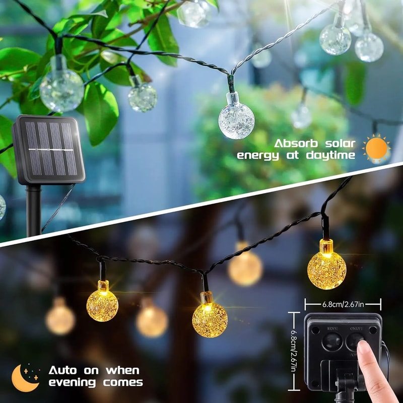 Solar Crystal Ball Fairy String Lights Waterproof Outdoor Garden Decoration 3
