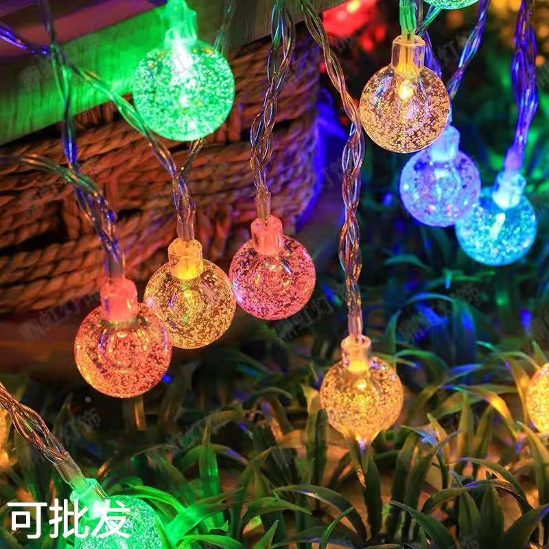 LED Crystal Ball Garland String Lights Battery-Operated Fairy Lights for Holiday and Home Decor.