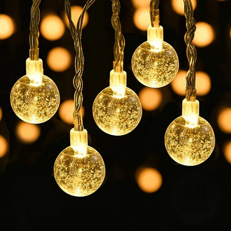 LED Crystal Ball Garland String Lights Battery-Operated Fairy Lights for Holiday and Home Decor.