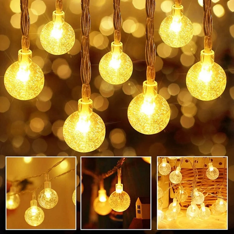 LED Crystal Ball Garland String Lights Battery-Operated Fairy Lights for Holiday and Home Decor.
