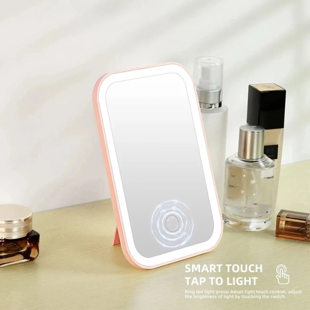 LED Touch Screen Makeup Mirror with Color Light Modes USB Rechargeable Folding Lighted Cosmetic Mirror