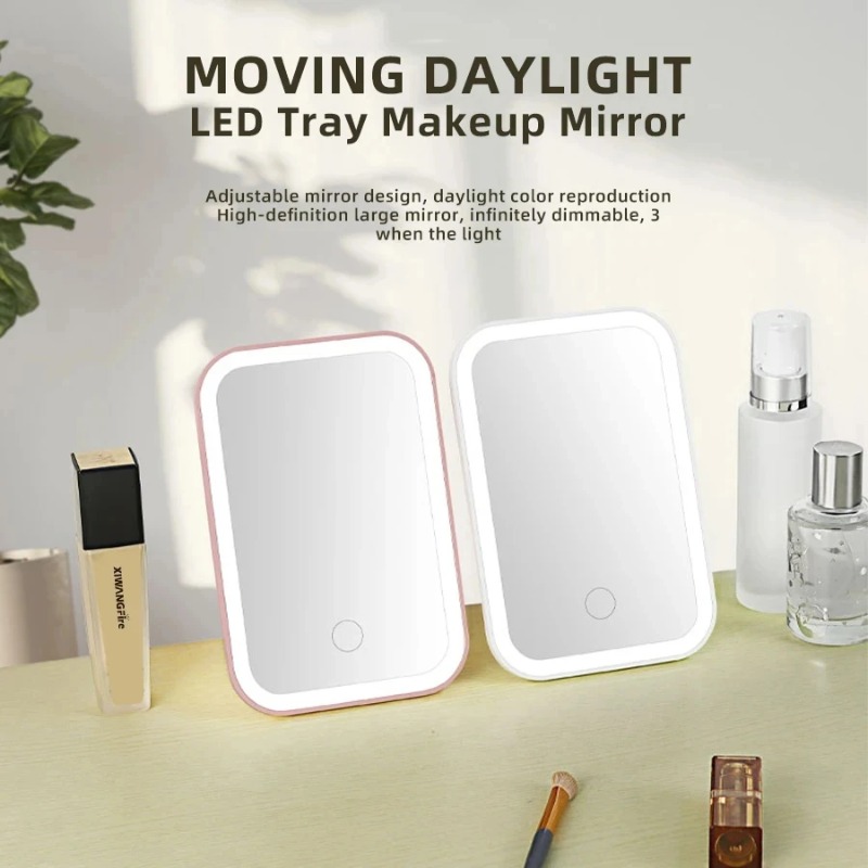 LED Touch Screen Makeup Mirror with Color Light Modes USB Rechargeable Folding Lighted Cosmetic Mirror