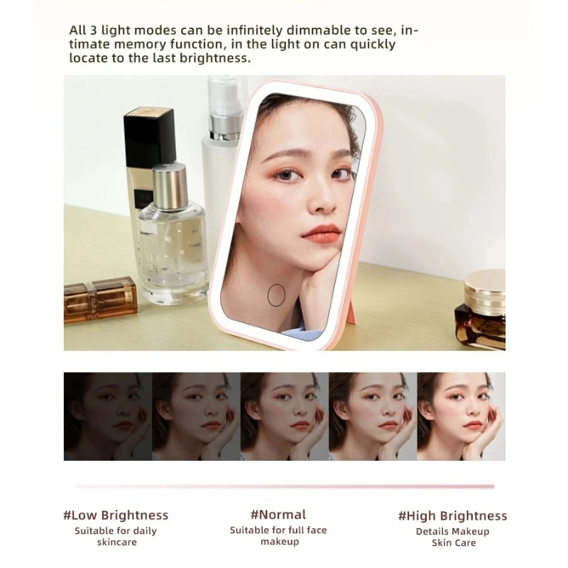 LED Touch Screen Makeup Mirror with Color Light Modes USB Rechargeable Folding Lighted Cosmetic Mirror