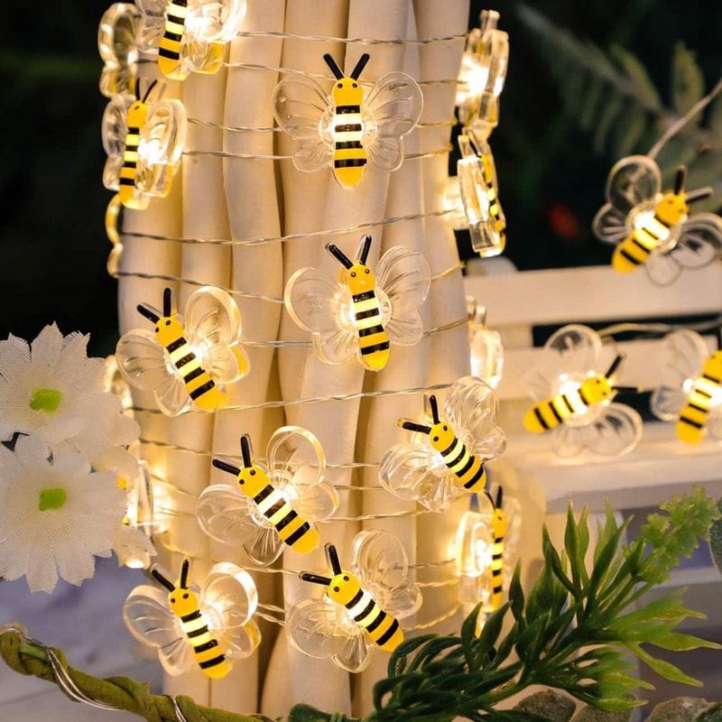 Bee String Lights Battery Operated Decorative LED Lights for Bedroom, Patio, and Parties